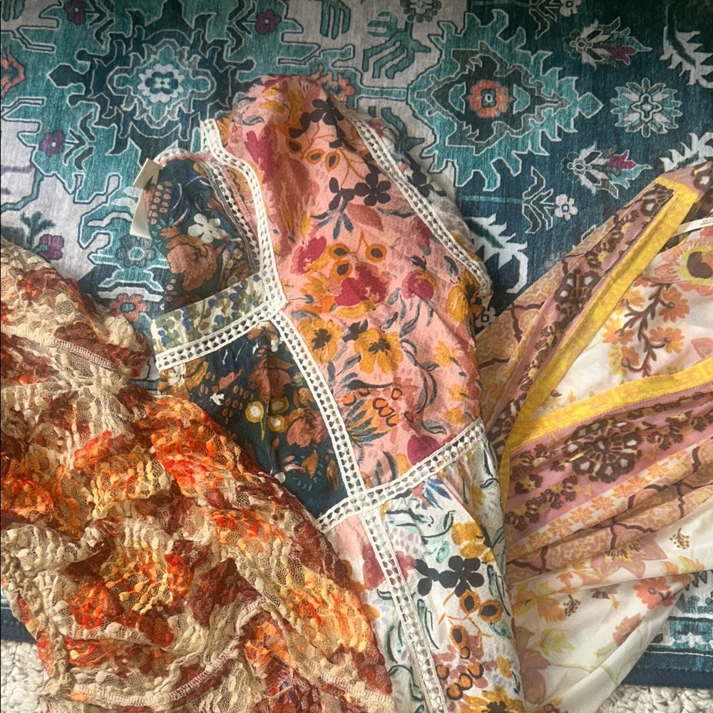 Free People Floral Patchwork Boho Top in Pink, Teal, Yellow